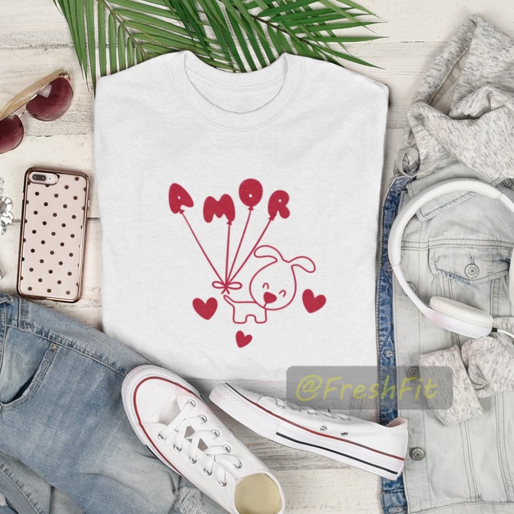 🆕Amor Balloons Puppy Love White T-Shirt Graphic Tee